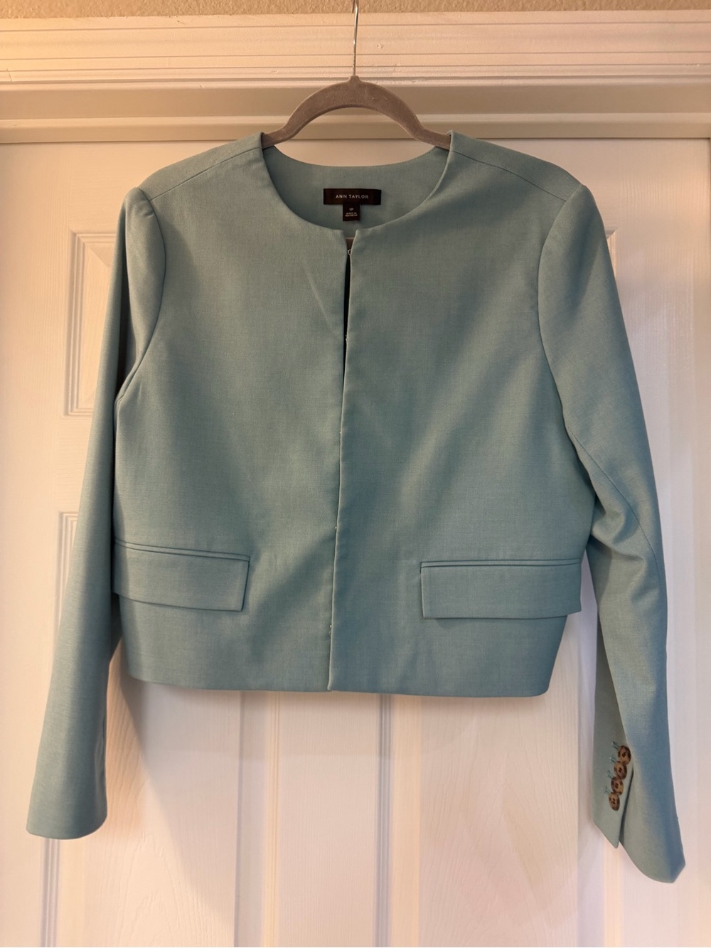 Ann Taylor Light Mint Collarless Cropped Blazer
